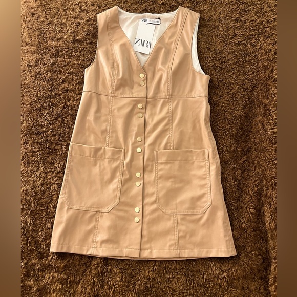 zara faux leather pinafore dress Zara faux leather mini Pinafore Dress, NWT Size : S